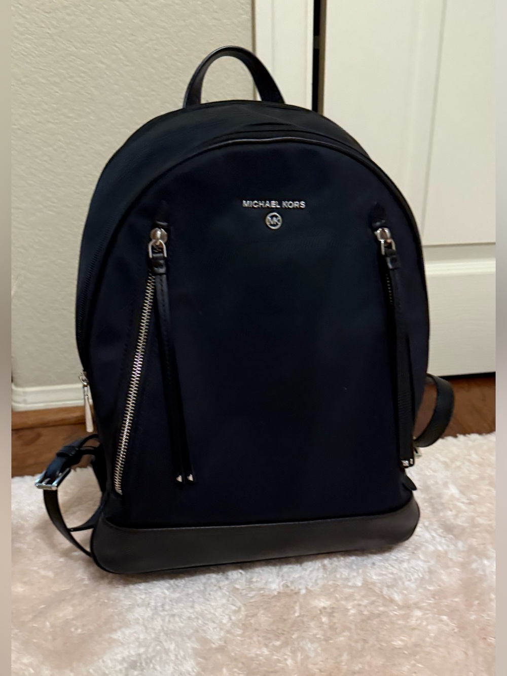 Michael Kors Black Nylon Backpack with Silver Hardware